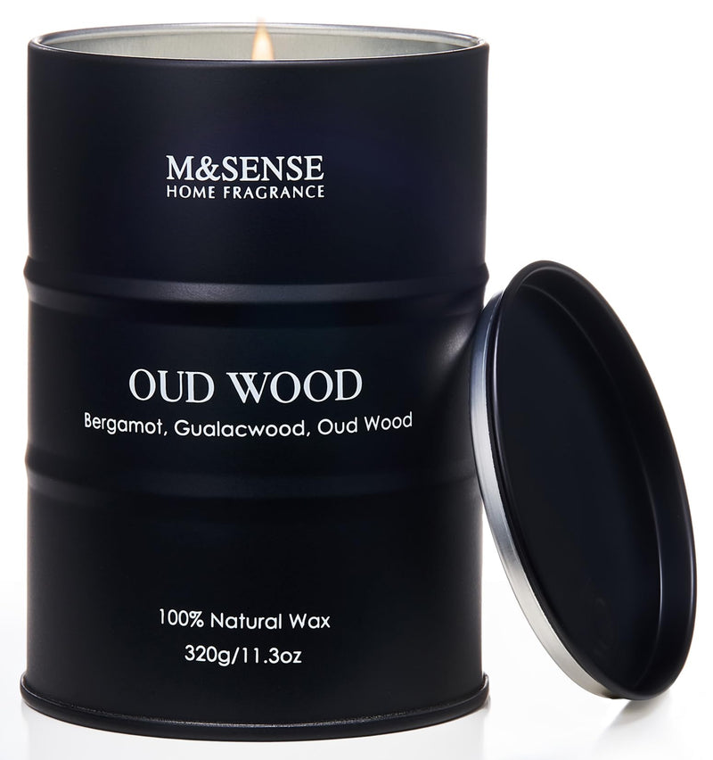 M&SENSE Oud Wood Scented Candles - Natural Soy Wax 11.3oz | 60-70h Burn Time | Gifts for Men & Women