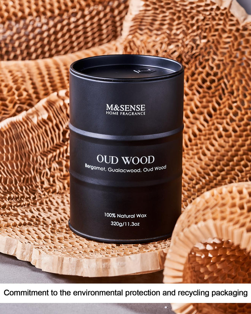 M&SENSE Oud Wood Scented Candles - Natural Soy Wax 11.3oz | 60-70h Burn Time | Gifts for Men & Women