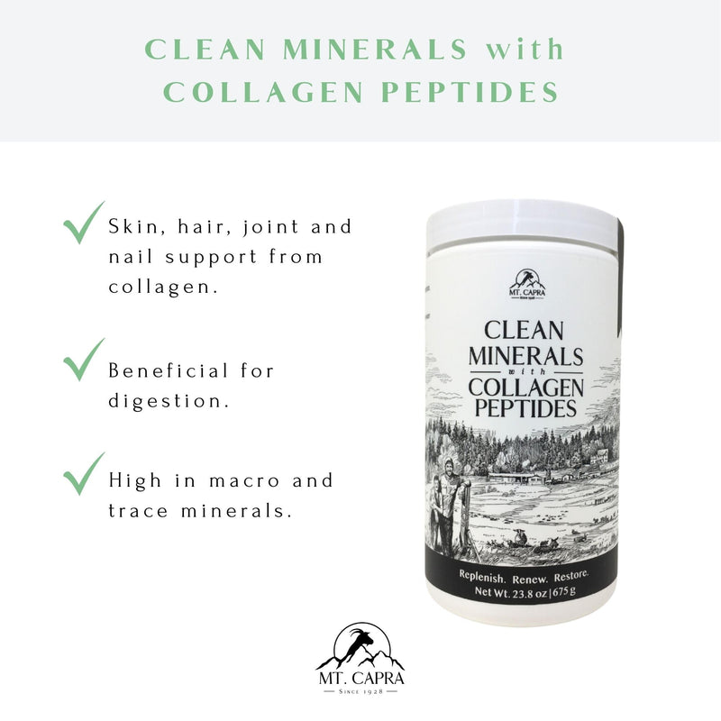 Mt. Capra Clean Minerals with Collagen Peptides | Whole Food Minerals from Goat Milk Whey and Grass-Fed Type I and III Collagen Peptides | 10 g Protein per Serving | Unflavored | 20 Servings - 23.8 oz