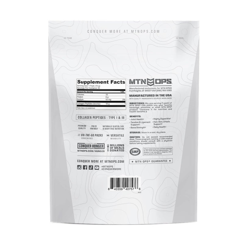 MTN OPS Collagen Protein Powder On-The-Go Packs - 9g Protein Per Serving, Unflavored, 30 Packs
