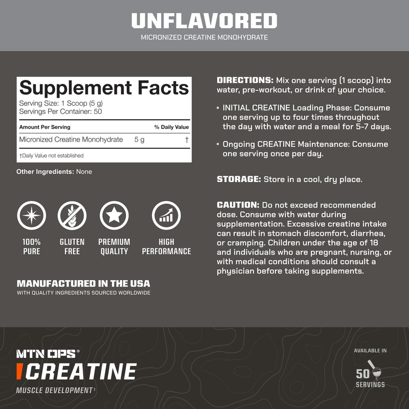 MTN OPS Creatine Monohydrate Powder, Unflavored 50 Serving Tub – 100% Pure Micronized