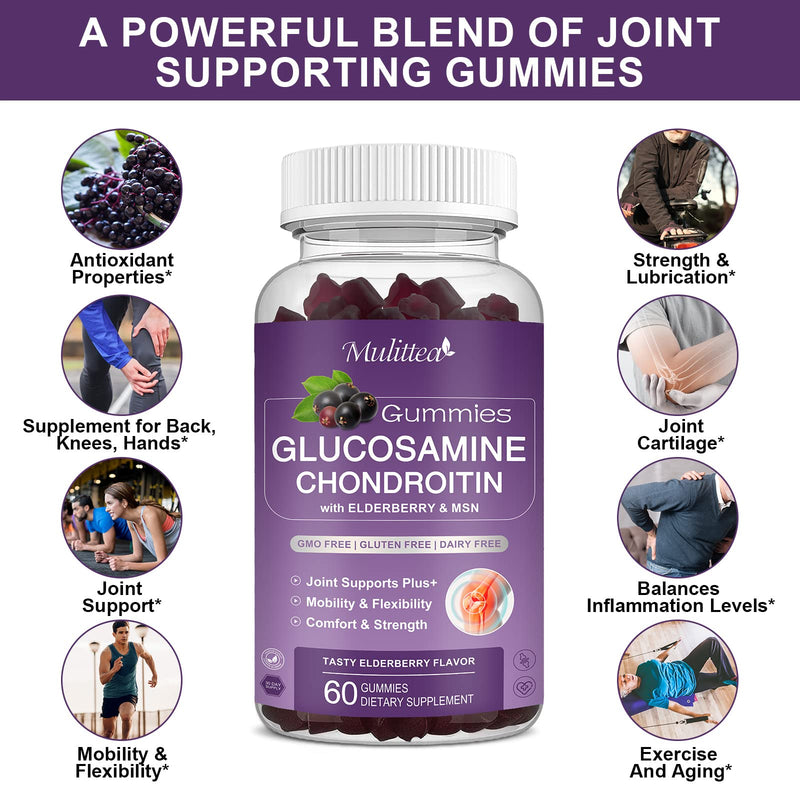 Mulittea Glucosamine Chondroitin Gummies - Extra Strength Joint Support (2 Pack)