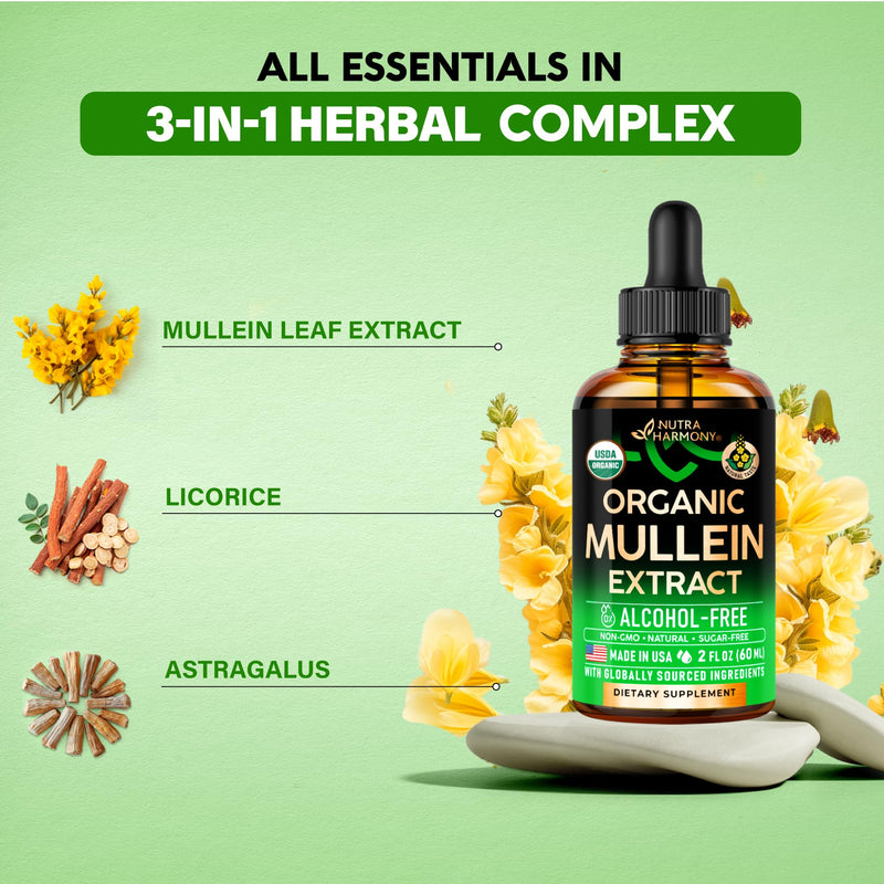 Mullein Drops for Lungs – USDA Organic Mullein Extract, Made in USA