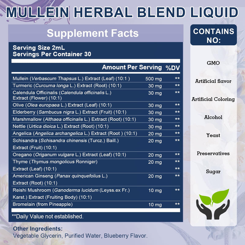 Mullein Drops for Lungs – Lung Detox & Immune Support (60 Servings) – Vegan Tincture