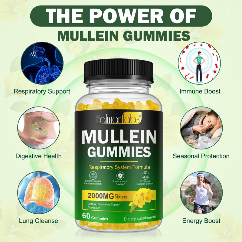 120 Count Mullein Gummies for Lungs – Pear Flavor, 2000 MG Mullein Leaf Extract