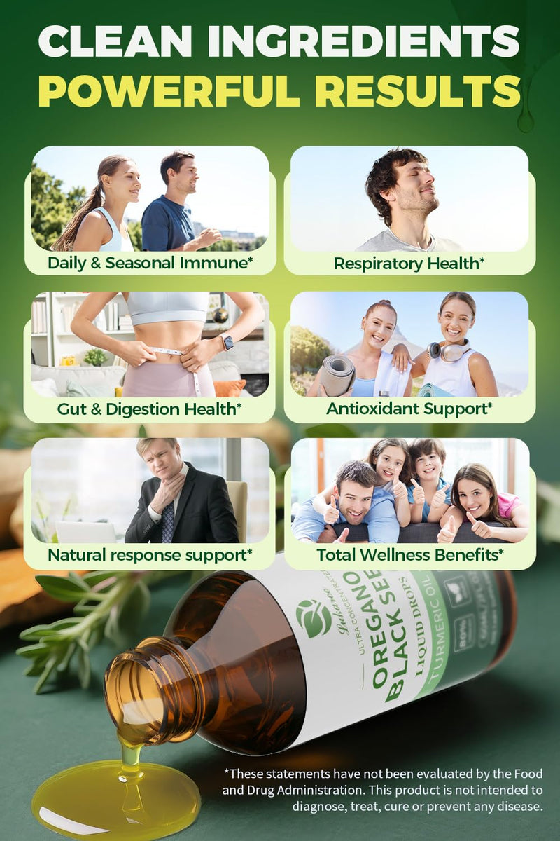 Oil of Oregano with Black Seed Oil – 4-in-1 Drops, 80% Carvacrol, 1 Fl Oz – Immune & Respiratory Support (Vegan)