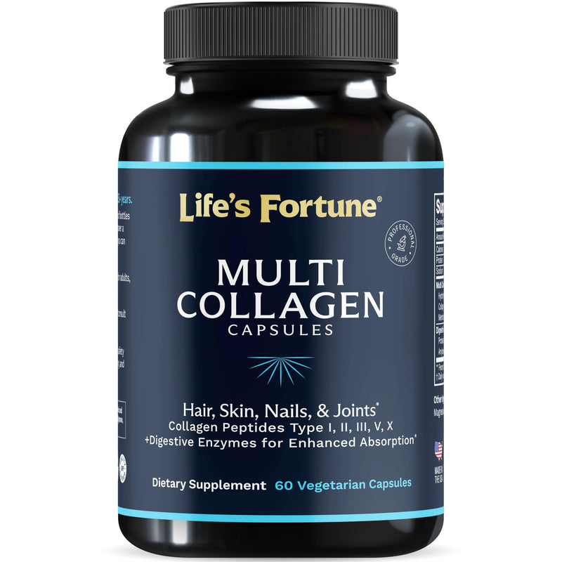 Multi Collagen Peptides Powder Drink Plus – Type I–X, Digestive Enzymes – Skin, Joints, Hair, Nails – Unflavored, 60 Caps