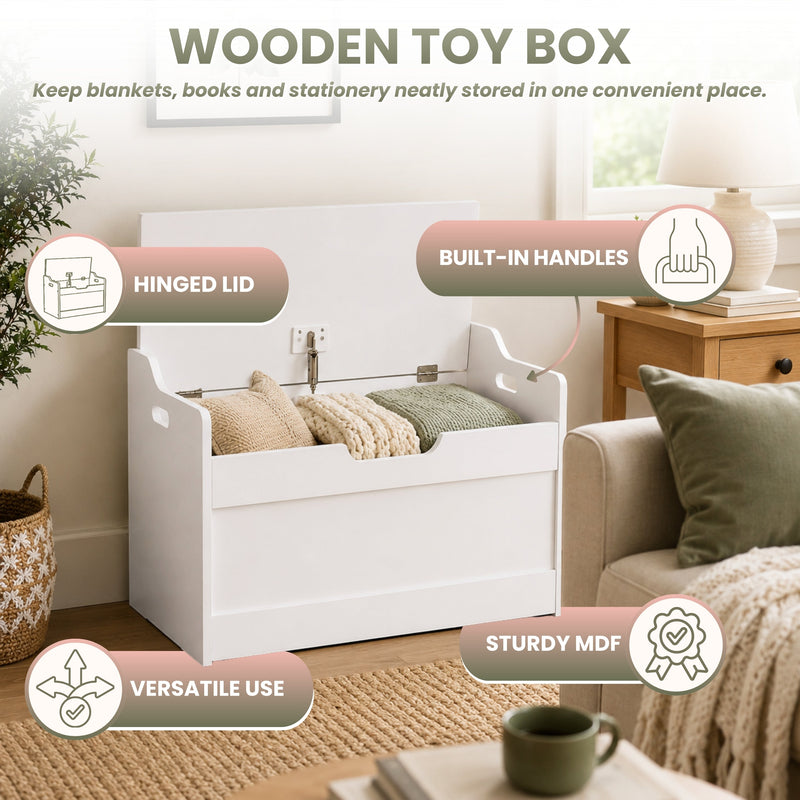 White Wooden Storage Box with Bench