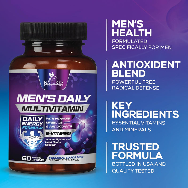 Multivitamin for Men - Immune & Energy Support | Non-GMO 60 Capsules