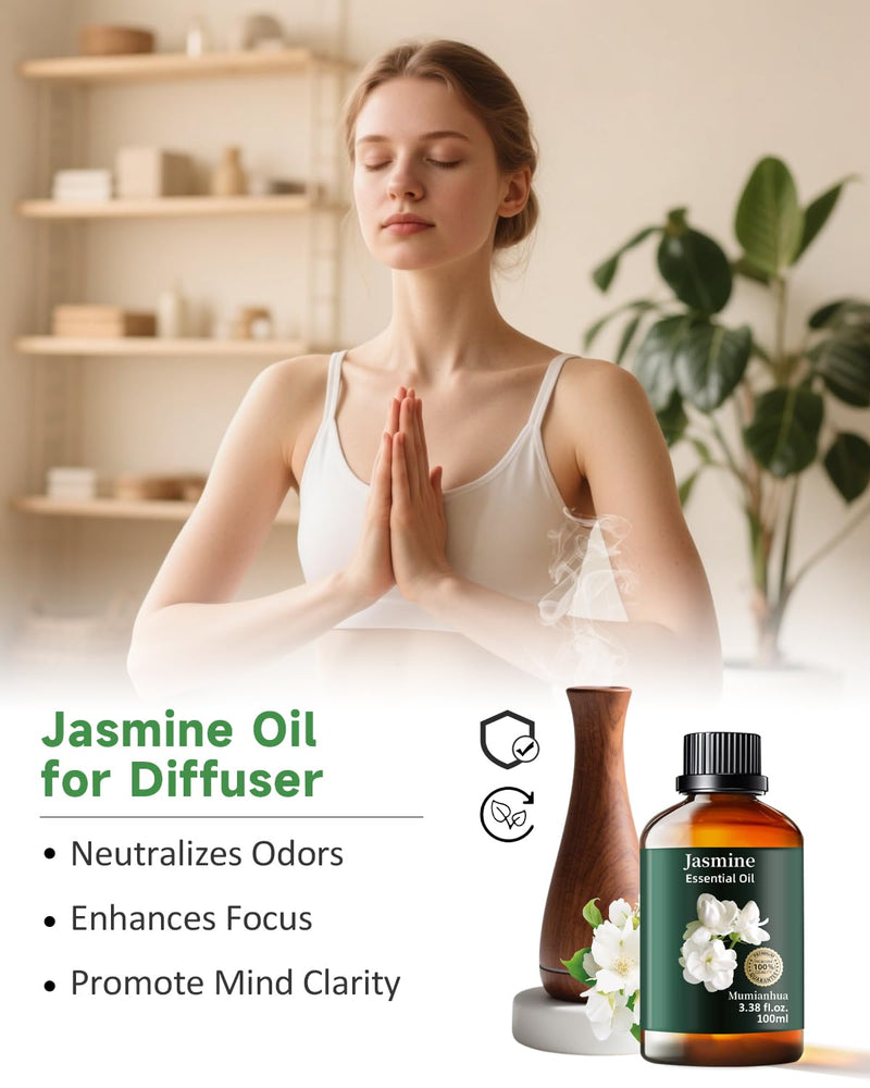 Pure Jasmine Essential Oil for Bedtime – Diffuser & Pillow Mist | Mumianhua 3.38 Fl Oz