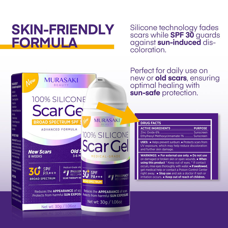 MURASAKI BEAUTY Silicone Scar Gel SPF 30 – Medical-Grade Scar Cream (1.06oz)