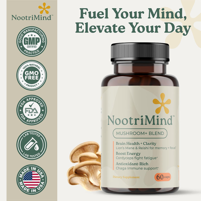 Mushroom Complex – Organic Lions Mane | Reishi | Cordyceps | Turkey Tail | Chaga | Maitake | Shiitake – Brain, Memory & Immune Support – Non-GMO, Gluten-Free - 60 Capsules