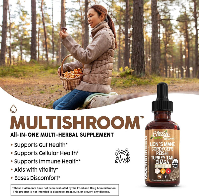 Clean Nutra Mushroom Liquid Drops | Lions Mane, Cordyceps, Reishi & Turkey Tail