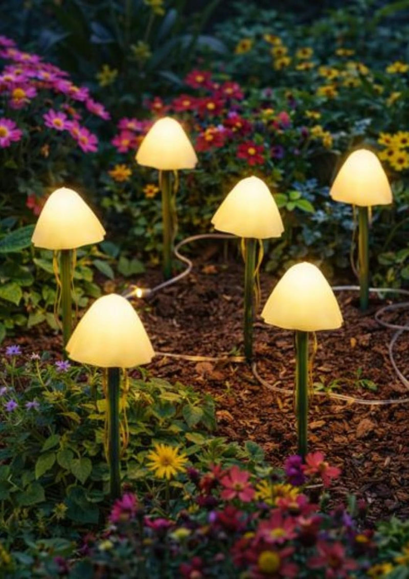 6 Piece Solar Mushroom Lights Waterproof Garden Stake Lights