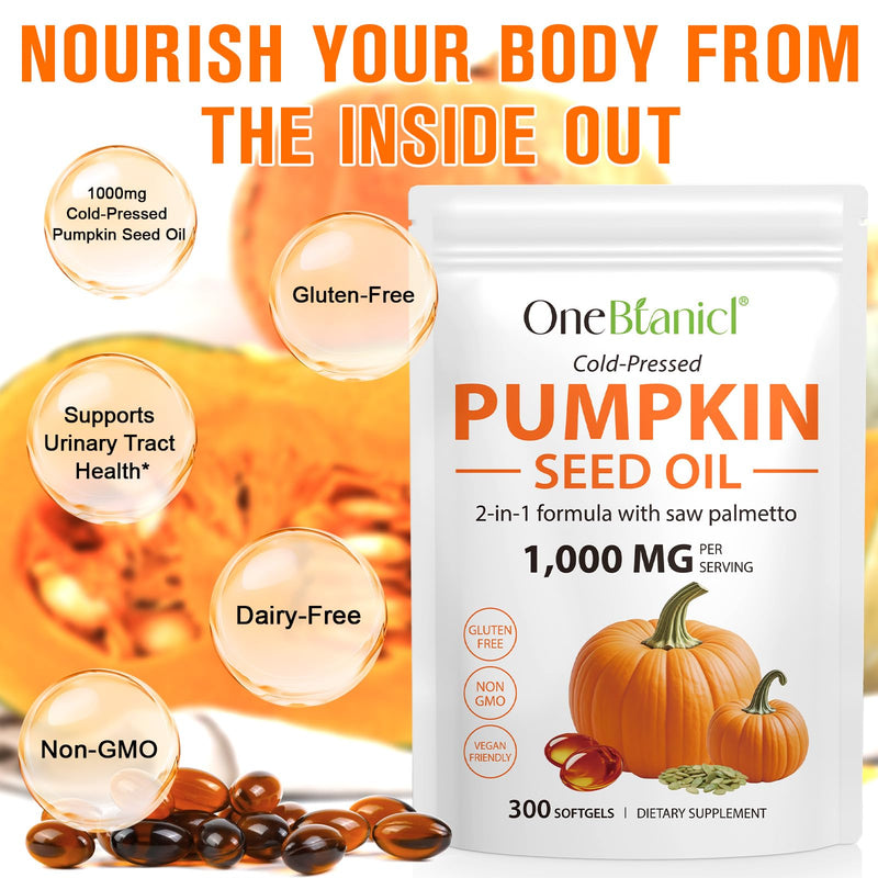 MXCZBSM 2-in-1 Pumpkin Seed Oil with Saw Palmetto – Hair & Prostate Health, 300 Softgels