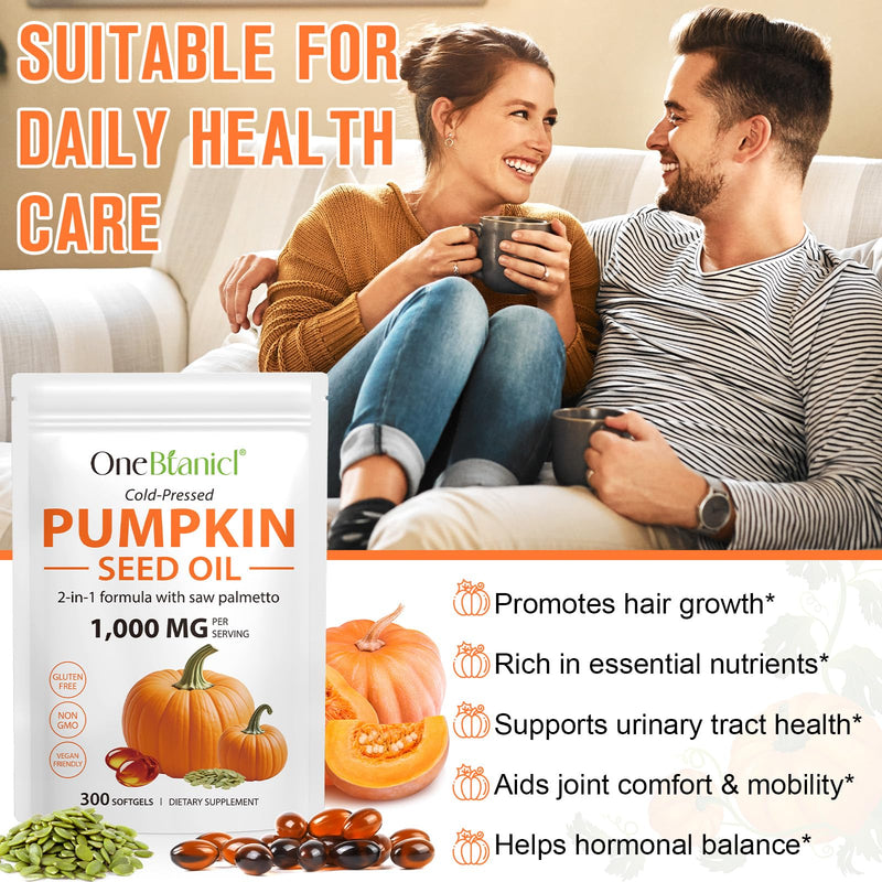 MXCZBSM 2-in-1 Pumpkin Seed Oil with Saw Palmetto – Hair & Prostate Health, 300 Softgels
