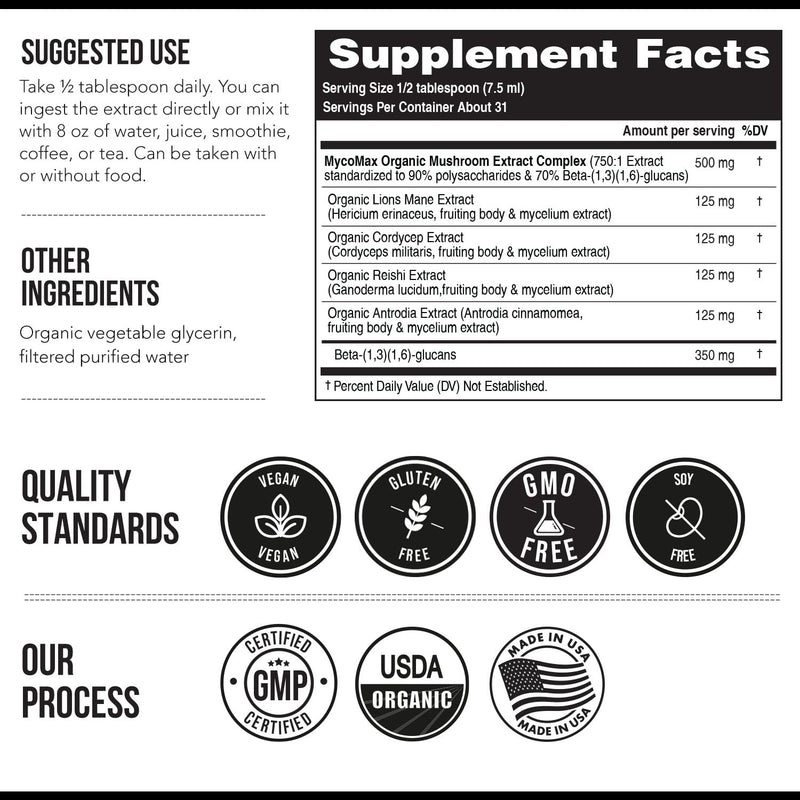 MycoMax Mushroom Complex – 70% Beta Glucans, US Grown