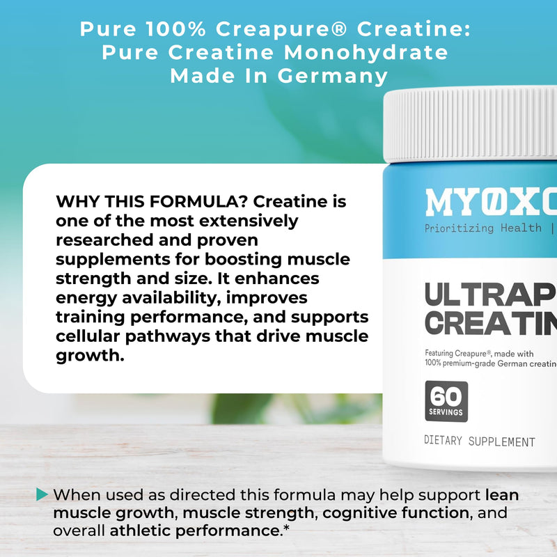 MYOXCIENCE Creapure® Creatine Monohydrate | Supports Strength, Muscle Mass & Cognition | Unflavored 60 Servings