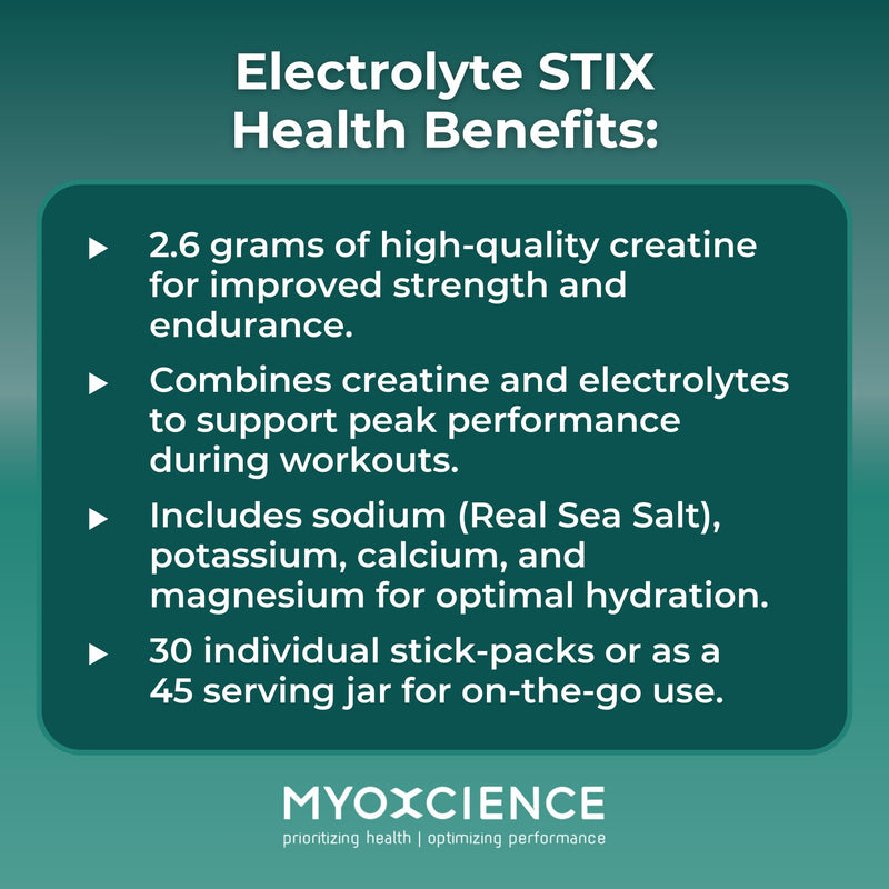 MYOXCIENCE Electrolyte STIX | Creatine Electrolyte Powder for Hydration & Recovery (Unflavored, 30 ct)