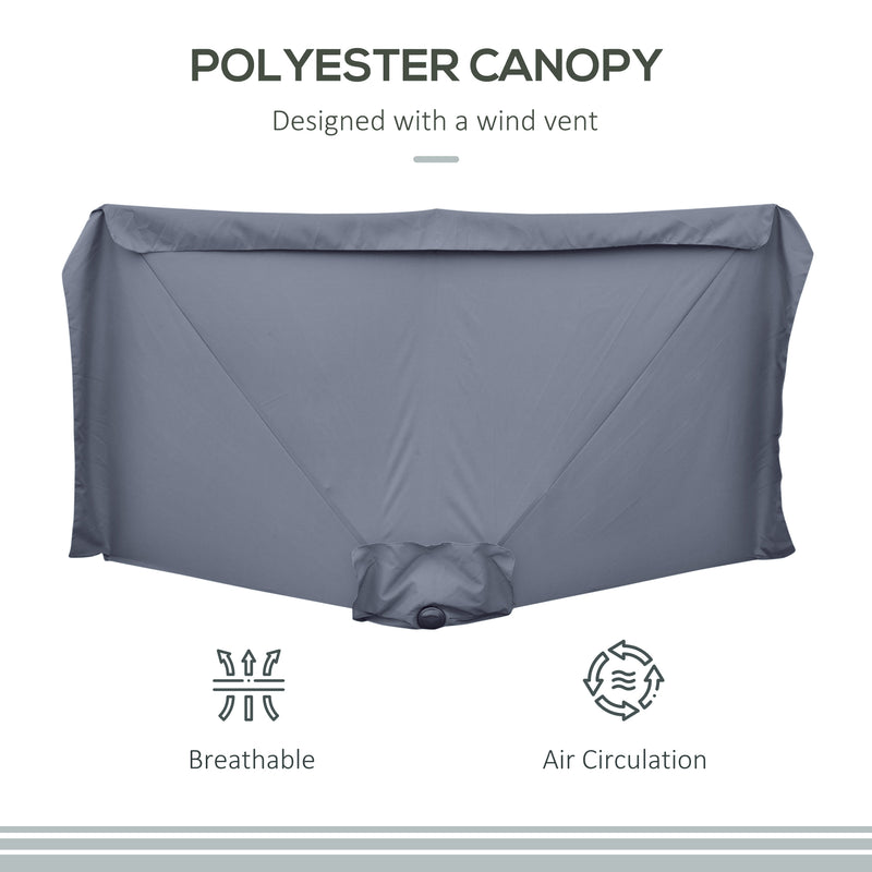 2.3m Half Round Parasol Garden Sun Umbrella Metal w/ Crank Grey Outsunny