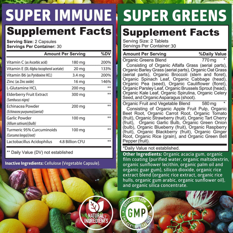 N1N Organic Super Greens + Immune Support | 38 Ingredients | 120 Caps