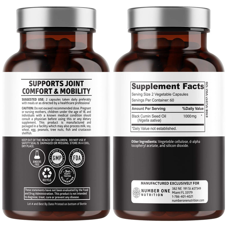 Number One Nutrition N1N Premium Black Seed Oil 1000 mg | Cold-Pressed Nigella Sativa | 120 Caps (Pack of 2)