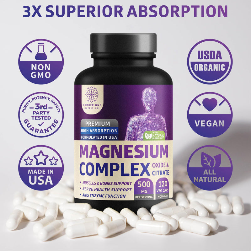 N1N Premium Magnesium Complex - High Absorption Magnesium Supplement | 120 Veggie Capsules