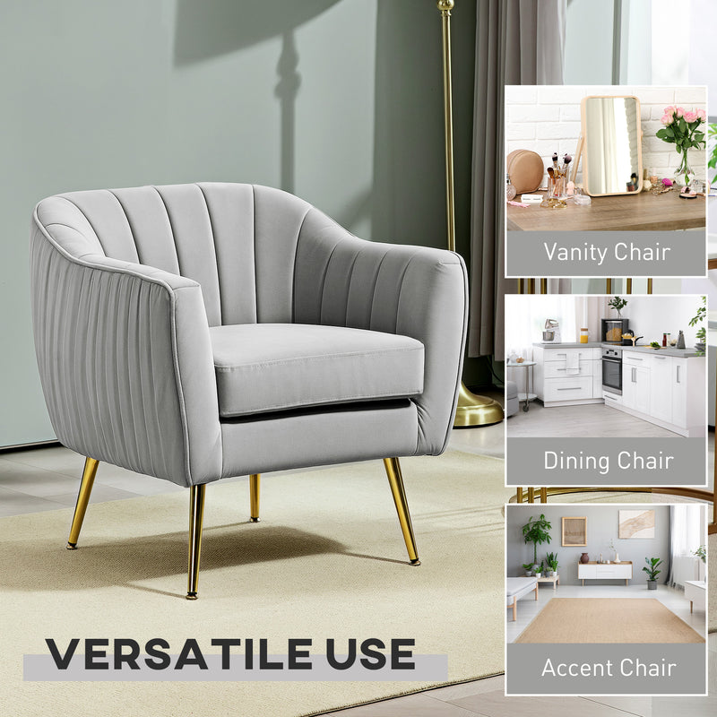 HOMCOM Velvet-Look Shell Shaped Chair with Thick Padded Seat, Grey