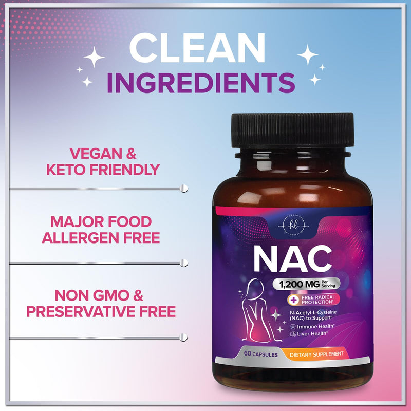 NAC 1200mg Supplement – Immune Support, Antioxidants, Liver & Lung Health | Made in USA, Vegan, Non-GMO, Gluten-Free | 60 Capsules