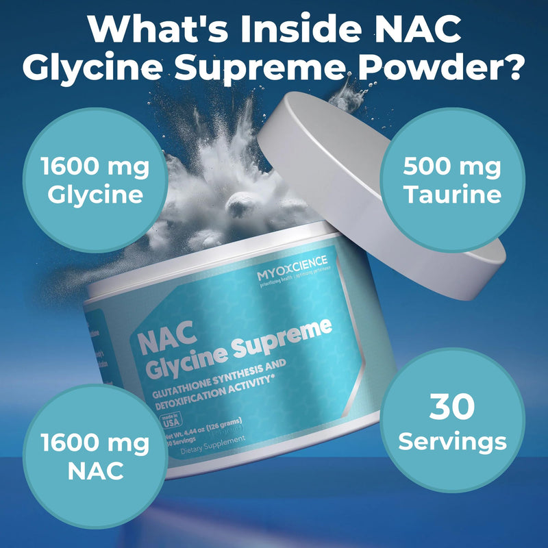 MYOXCIENCE NAC Glycine Supreme – NAC + Glycine + Taurine (Natural Peach & Pineapple) 30 Servings