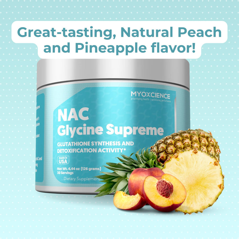 MYOXCIENCE NAC Glycine Supreme – NAC + Glycine + Taurine (Natural Peach & Pineapple) 30 Servings