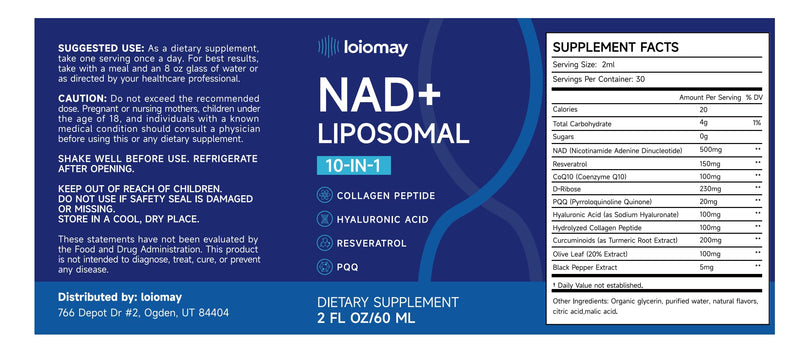 Liposomal NAD+ Liquid Drops 1500mg – Resveratrol, NR, PQQ, Collagen & Turmeric