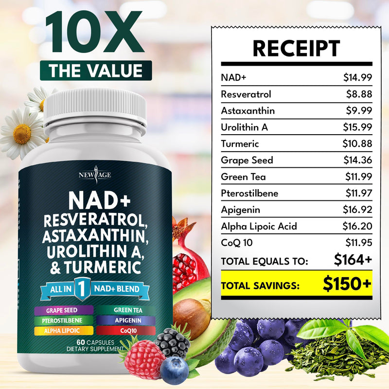 NEW AGE NAD+ Supplement – Astaxanthin, Urolithin A, Resveratrol, CoQ10 | Cellular Energy & Mitochondrial Support