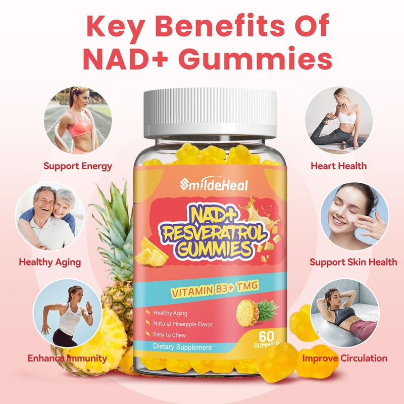 NAD+ Resveratrol Gummies - 500mg NAD+, 60 Vegan Gummies | 30-Day Supply