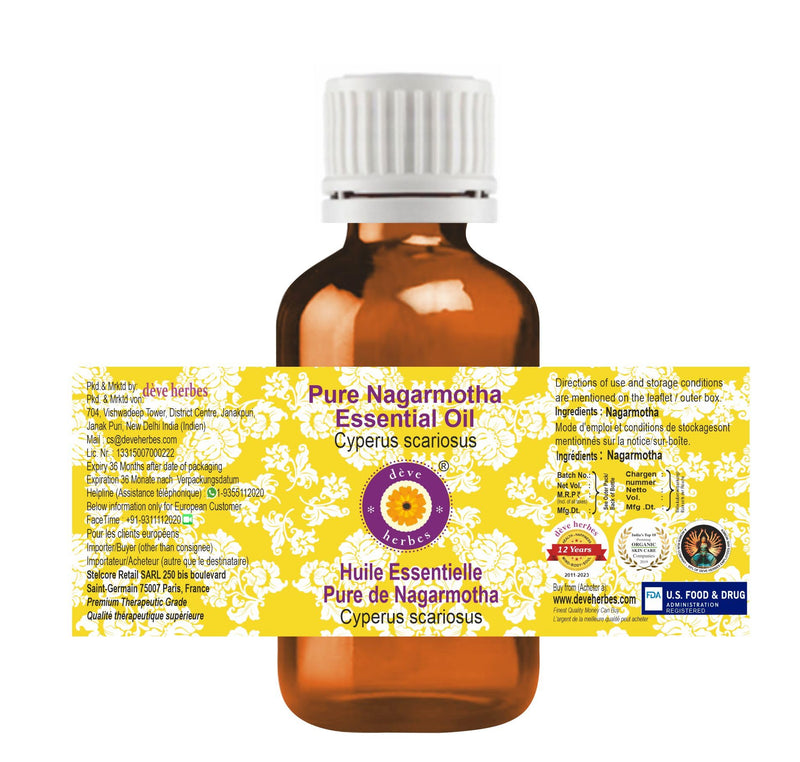 Deve Herbes Pure Nagarmotha Essential Oil (Cyperus scariosus) Steam Distilled 5ml