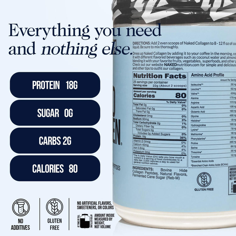 NAKED Vanilla Collagen Peptides – Pasture-Raised, Grass-Fed, 25 Servings, 19.4oz | Paleo, Keto, Non-GMO, Gluten Free
