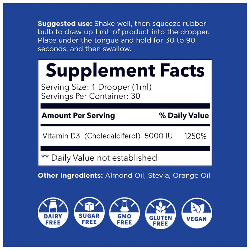 Nano Vitamin D3+K2 Nano-Particles – 5000 IU, Rapid Absorption, 1 oz (Non-GMO, Gluten Free)
