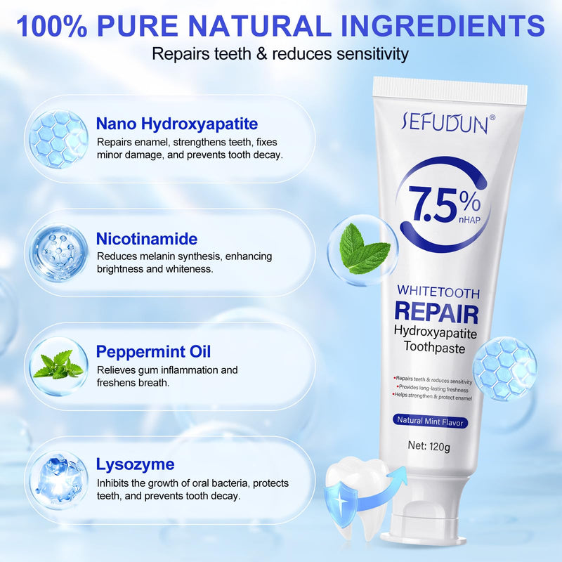 7.5% Hydroxyapatite Toothpaste (Fluoride Free) – Nano HA for Sensitive Teeth, Enamel Protection (2pcs)