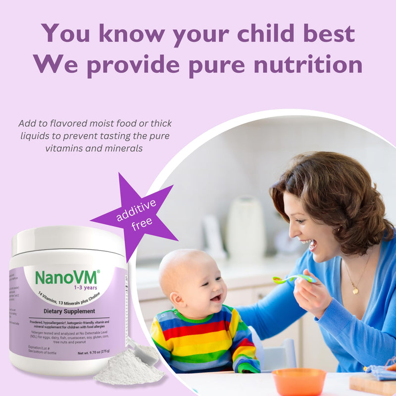 NanoVM 1-3 Years Allergen-Free Multivitamin for Kids – Unflavored Powder, 14 Vitamins & 13 Minerals (275g) | Solace Nutrition