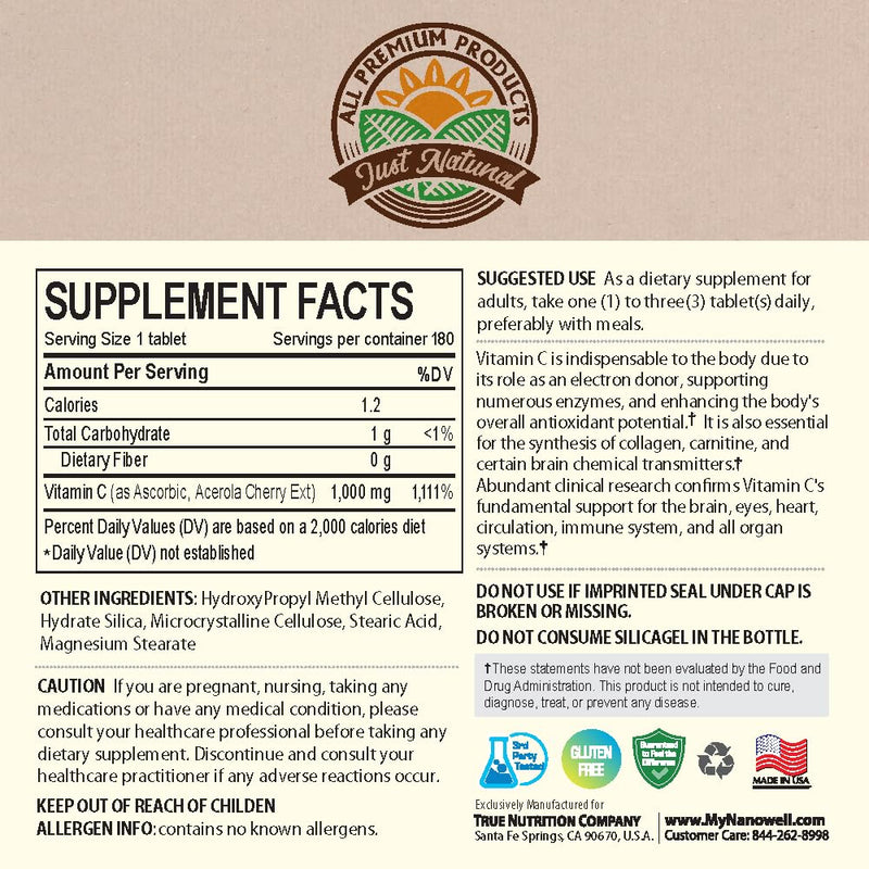 NANOWELL Acerola Cherry Vitamin C 1000mg - Immune Support (540 Count)