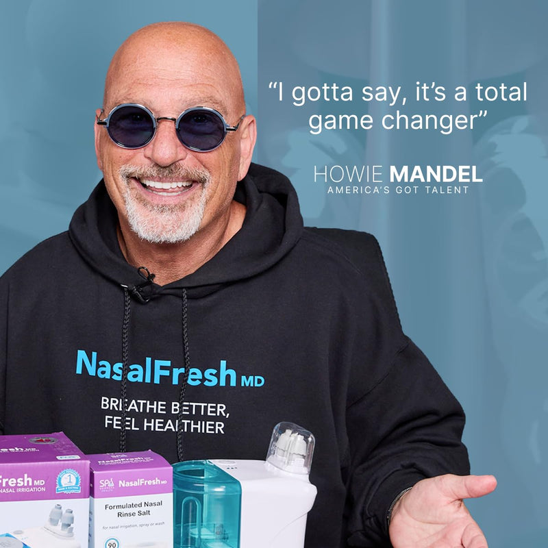 NASALFRESH MD Premium Bundle Dual Powered Nasal Irrigation System | USB Rechargeable, 60 Saline Packets