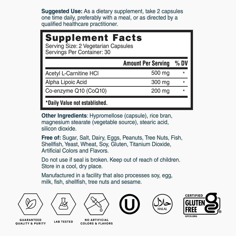 Nature's Lab Gold CoQ10 + Alpha Lipoic Acid + Acetyl L-Carnitine HCl – Heart Health & Energy
