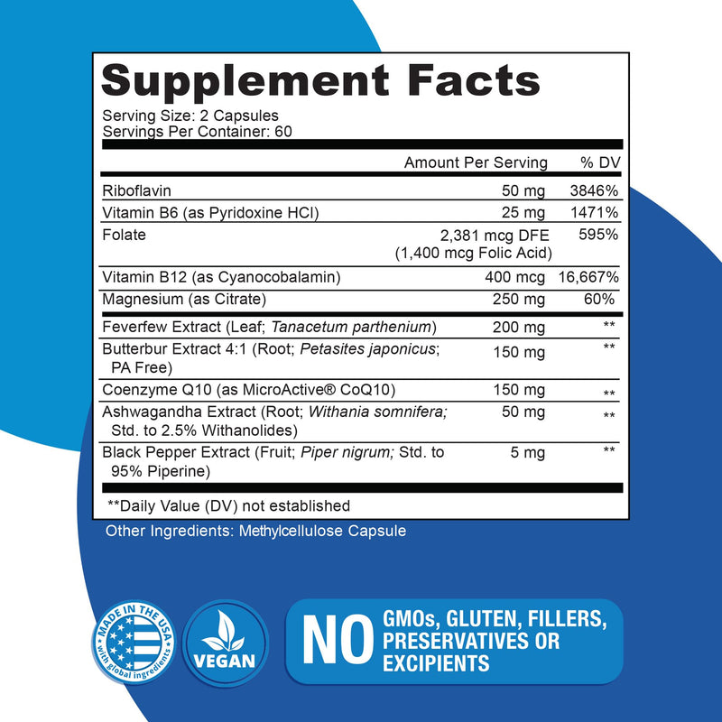 Migratone Headache Support Formula by Naticura – PA-Free Butterbur, Magnesium, B Vitamins & CoQ10