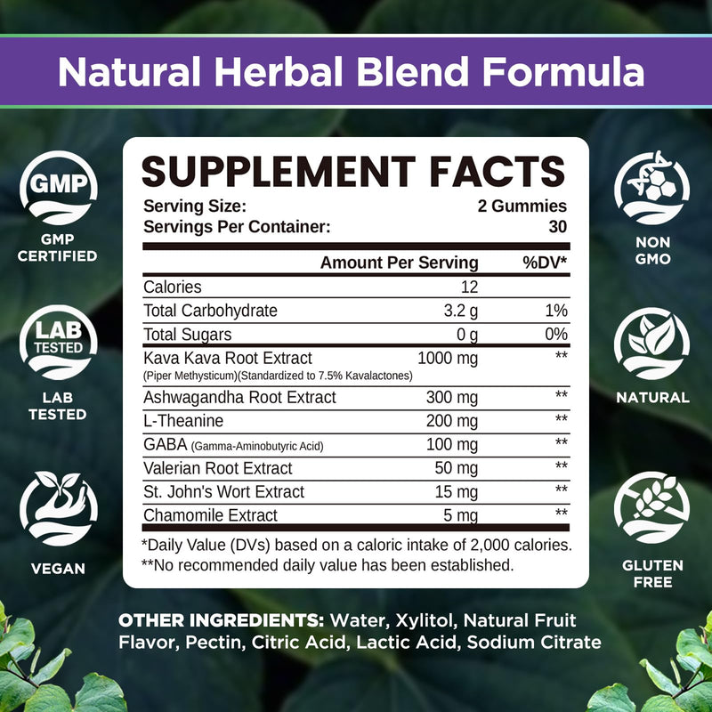 NATISLAND Kava Gummies – 7-in-1 Stress Relief, Sugar-Free & Vegan (2-pack)