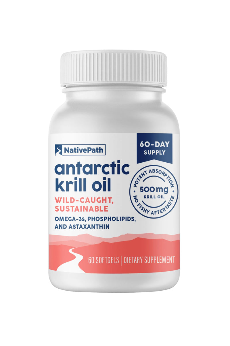 NativePath Antarctic Krill Oil 500mg Softgels | Wild-Caught Omega-3 EPA DHA & Astaxanthin | 60 Count