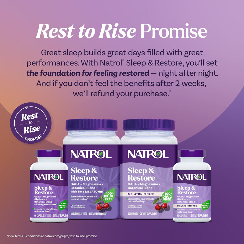 Natrol Sleep + Restore Calming Drink Mix with Magnesium Glycinate, GABA, Lemon Chamomile – 10 Stick Packs
