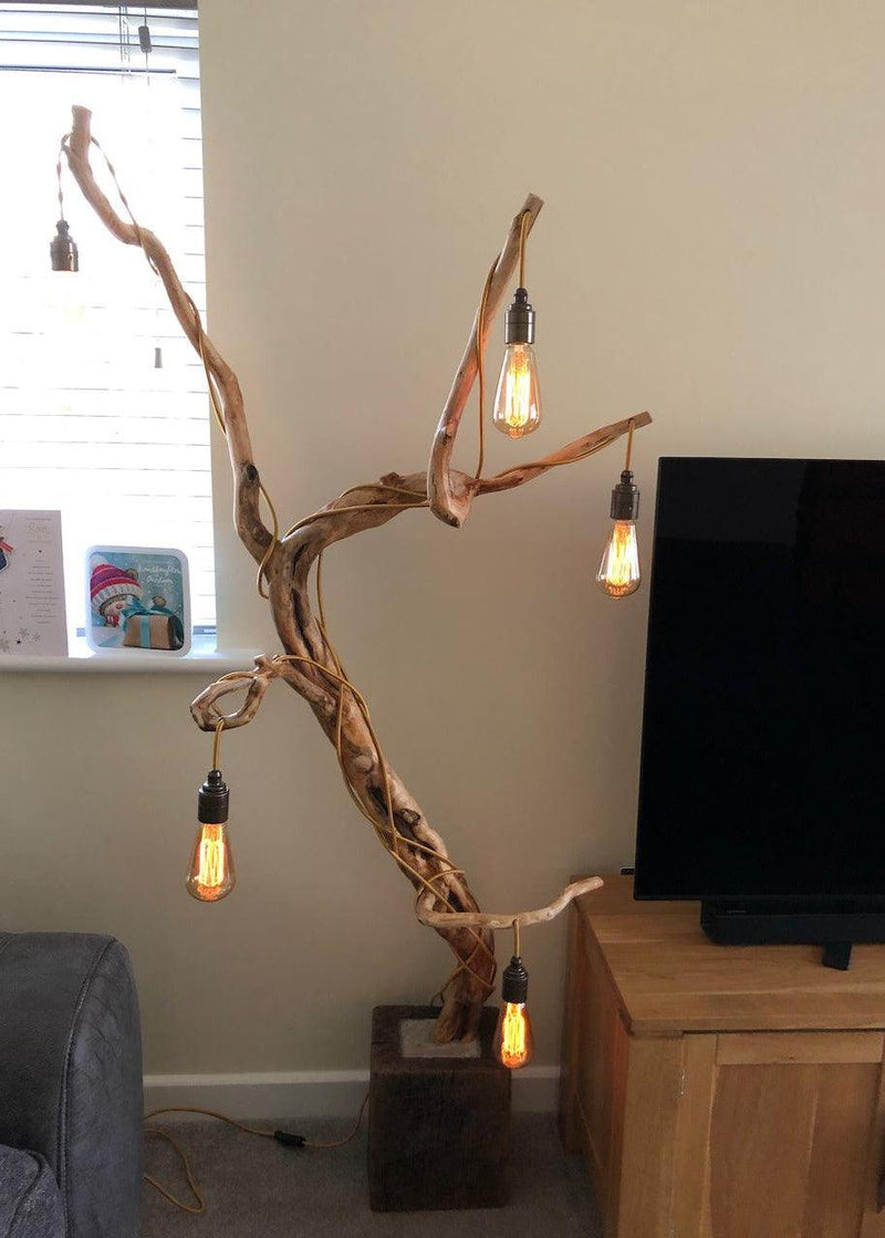 Margot – Five-Bulb Statement Floor Lamp in Natural Branch & Timber