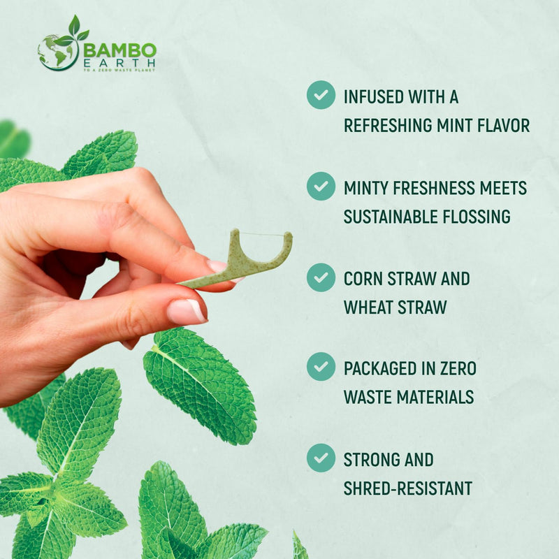 Natural Dental Floss Picks - Eco Friendly, Cruelty-Free, Vegan | 200-Pack Mint