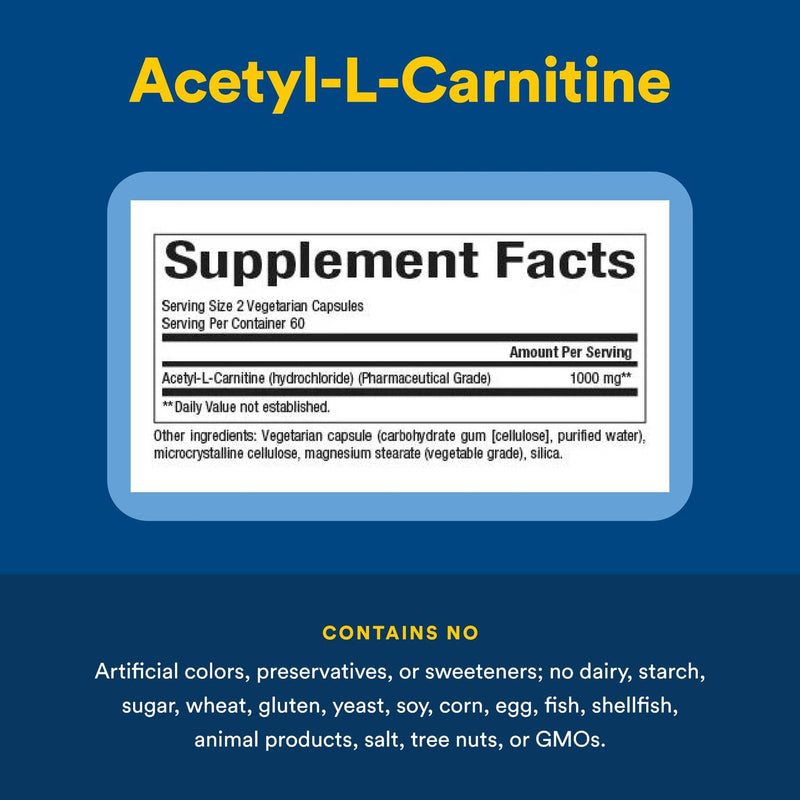 Natural Factors Acetyl-L-Carnitine 500 mg | Memory & Brain Function | 120 Capsules (60 Servings)
