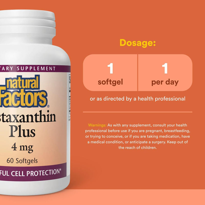 NATURAL FACTORS Astaxanthin Plus 4Mg, 60 CT | Eye Health & Immunity
